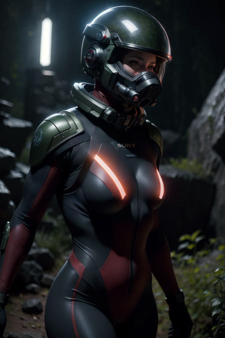 00006-3439364270-Highly detailed RAW color Photo, Rear Angle, Full Body, of (female space soldier, wearing vivid dark red and white space suit, h.png